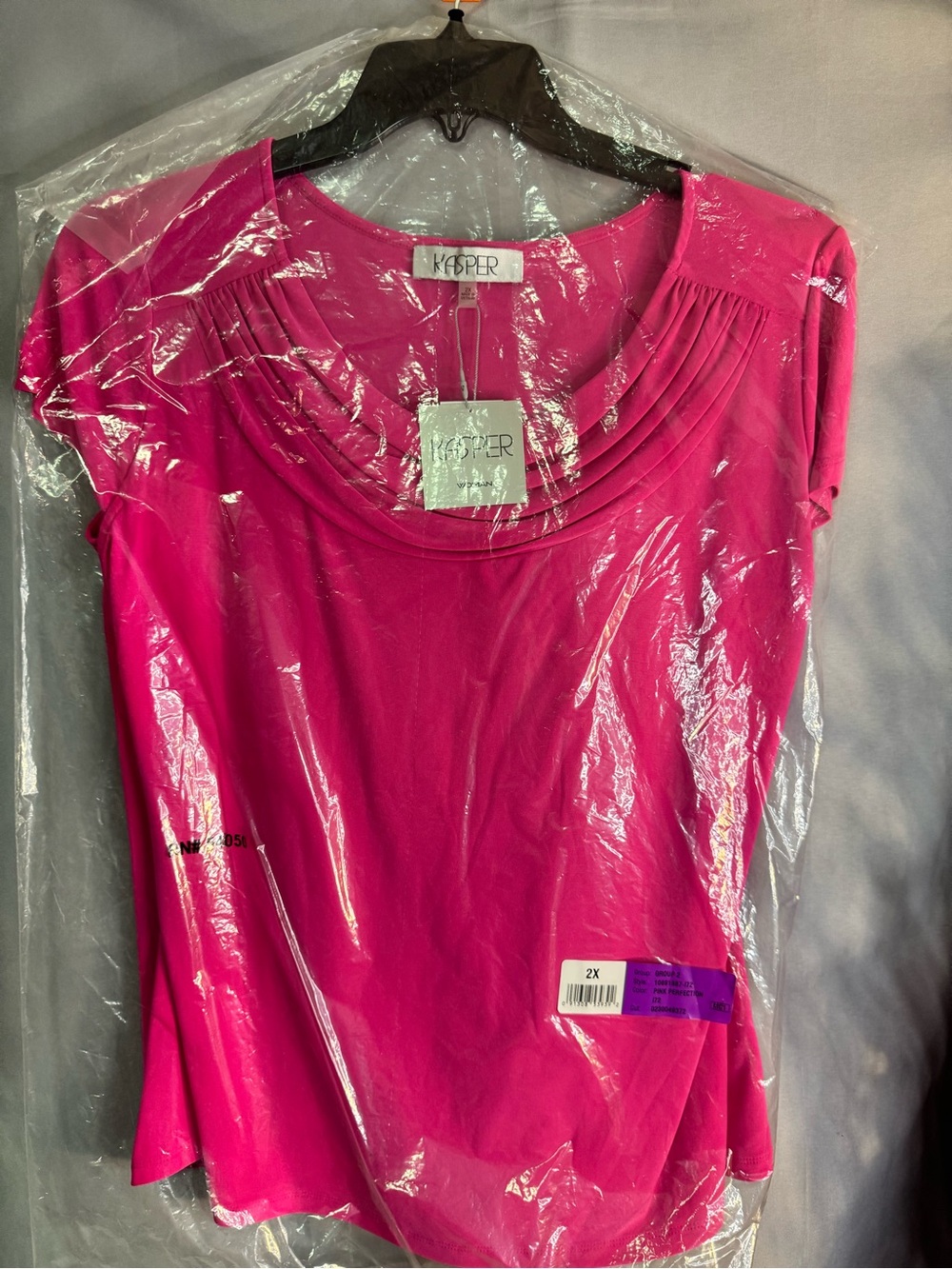 Kasper Hot Pink Scoop Neck Cap Sleeve Top